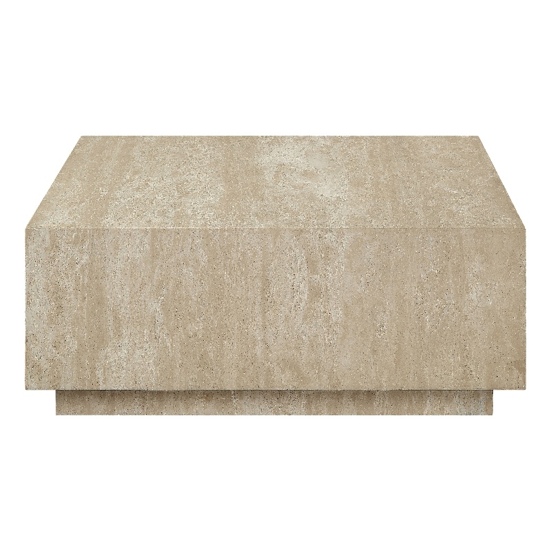Bowery Hill Square Coffee Table with Travertine Top in Natural Beige
