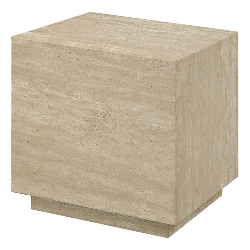 Bowery Hill Square End Table with Travertine Top in Natural Beige