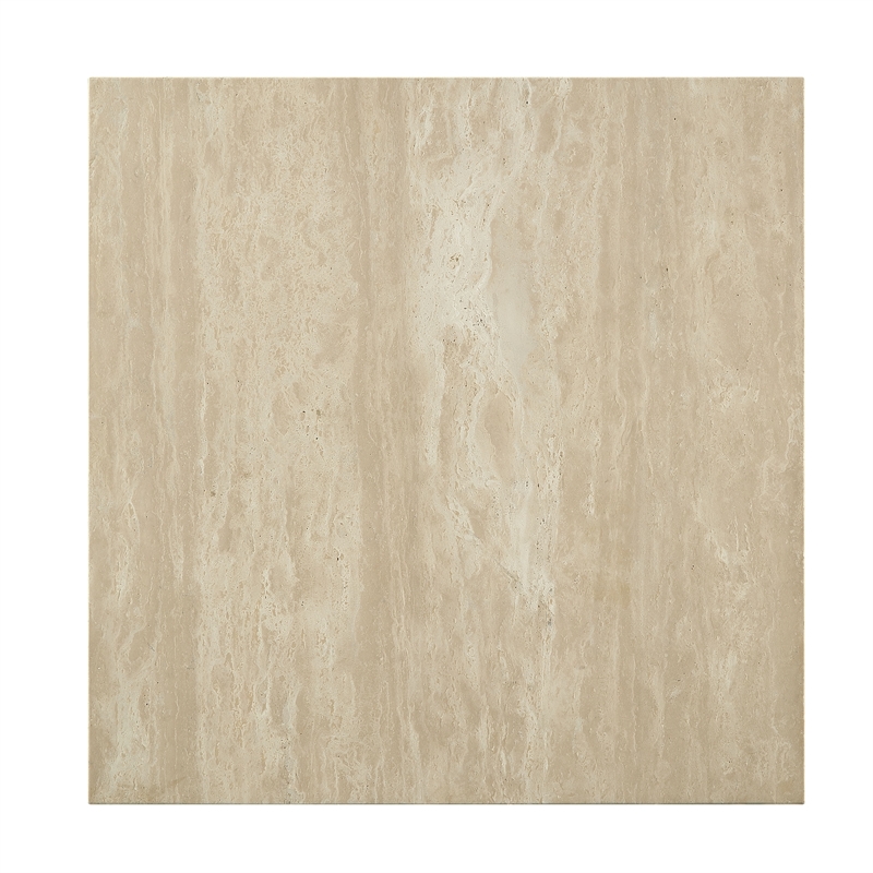 Bowery Hill Square End Table with Travertine Top in Natural Beige