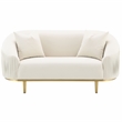 Bowery Hill Velvet Upholstered Loveseat with 2 Pillows in Ivory