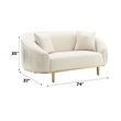 Bowery Hill Velvet Upholstered Loveseat with 2 Pillows in Ivory