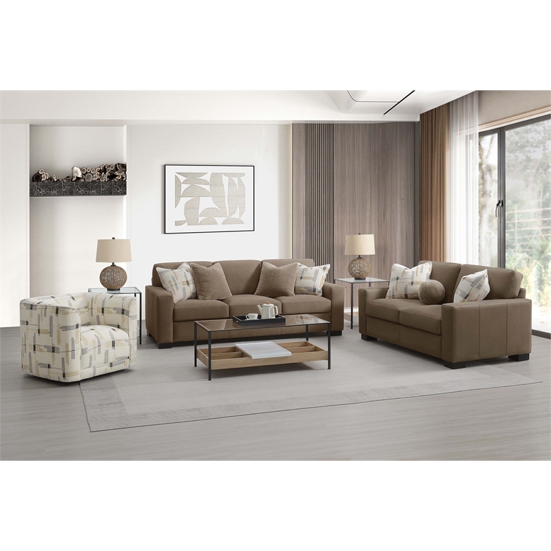 Bowery Hill Beige Upholstered Swivel Chair with Armrests