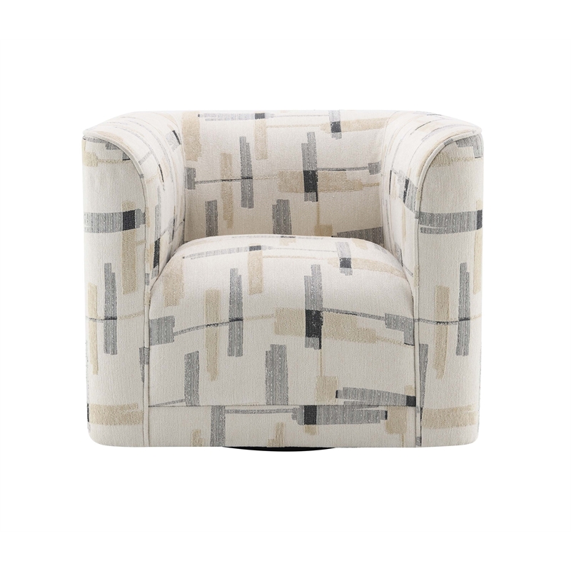 Bowery Hill Beige Upholstered Swivel Chair with Armrests