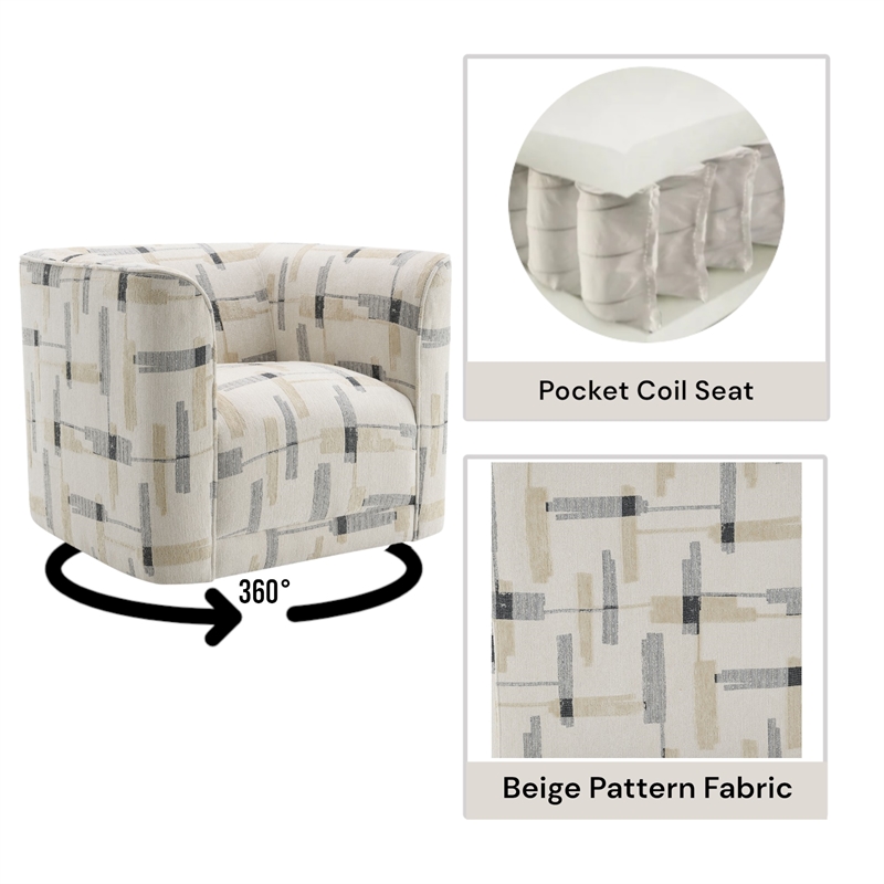 Bowery Hill Beige Upholstered Swivel Chair with Armrests