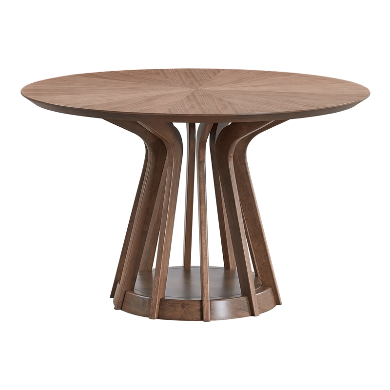 Bowery Hill Round Dining Table in Walnut Finish with Rubberwood Veneer