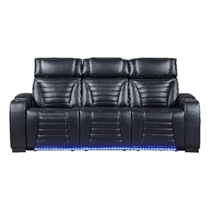 Bowery Hill Ephron Power Motion Sofa with Black Leather Air Upholstery