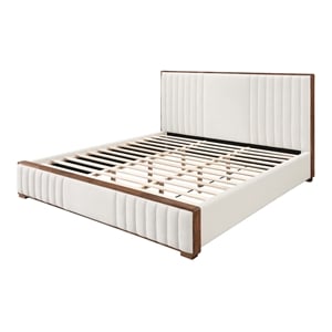 Bowery Hill Chenille Eastern King Bed with Tufted Headboard in Beige