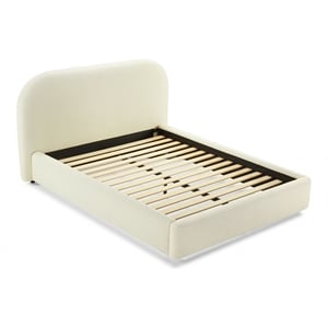 Bowery Hill Full Upholstered Fabric Bed in Beige with Low Profile