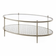 Bowery Hill Metal and Tempered Glass Oval Coffee Table in Silver