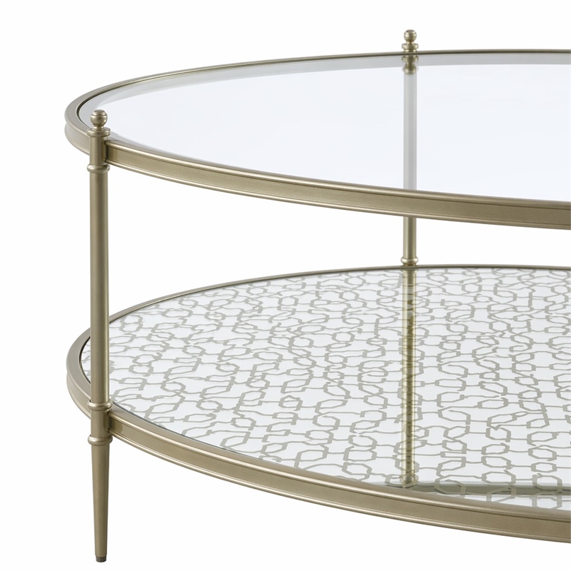 Bowery Hill Metal and Tempered Glass Oval Coffee Table in Silver