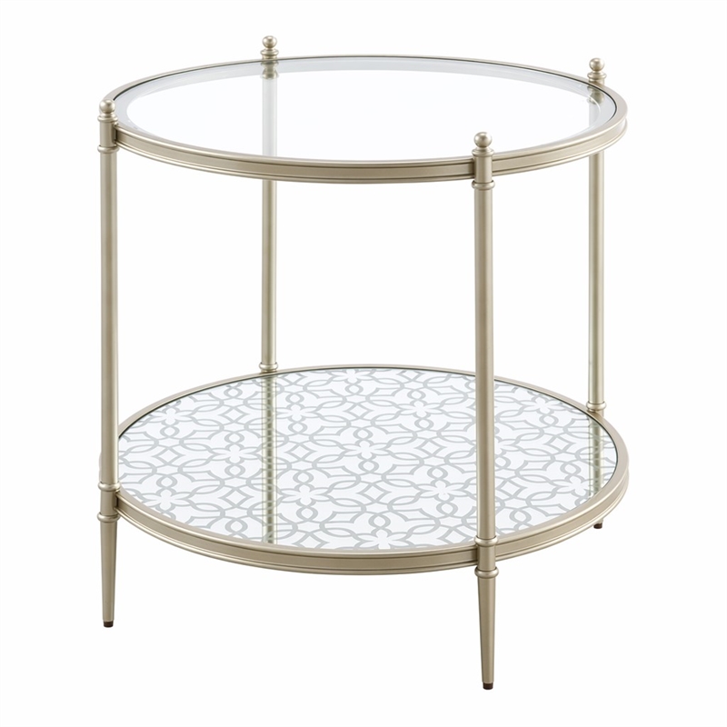 Bowery Hill Round End Table with Metal Frame and Tempered Glass Top in Silver
