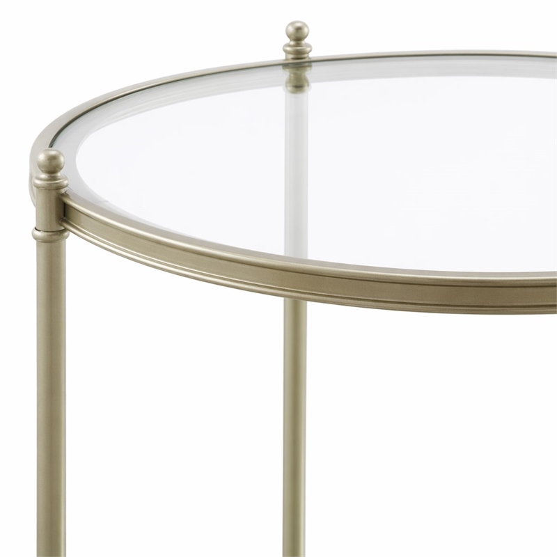 Bowery Hill Round End Table with Metal Frame and Tempered Glass Top in Silver