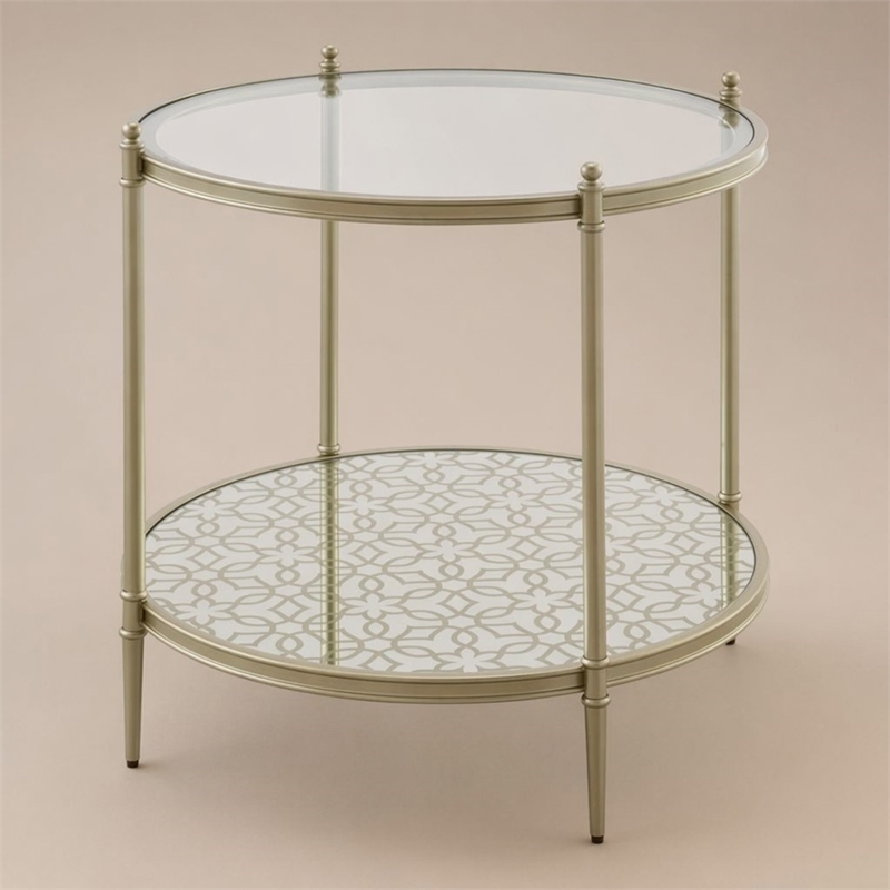 Bowery Hill Round End Table with Metal Frame and Tempered Glass Top in Silver