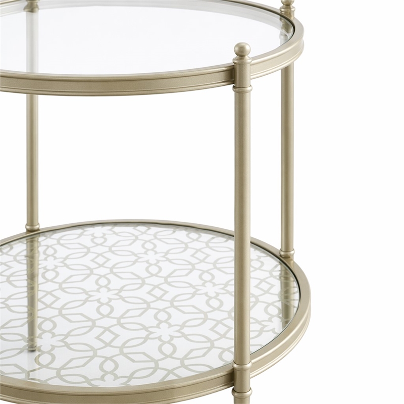Bowery Hill Round End Table with Metal Frame and Tempered Glass Top in Silver
