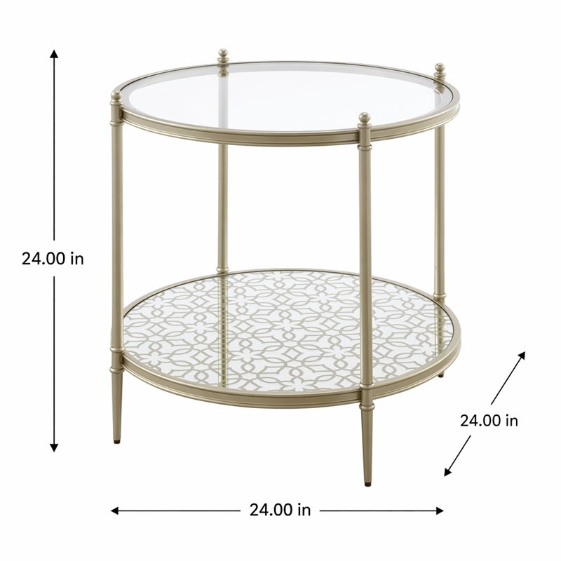 Bowery Hill Round End Table with Metal Frame and Tempered Glass Top in Silver