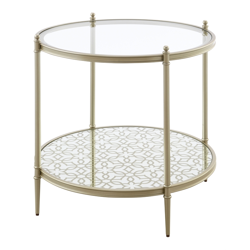 Bowery Hill Round End Table with Metal Frame and Tempered Glass Top in Silver