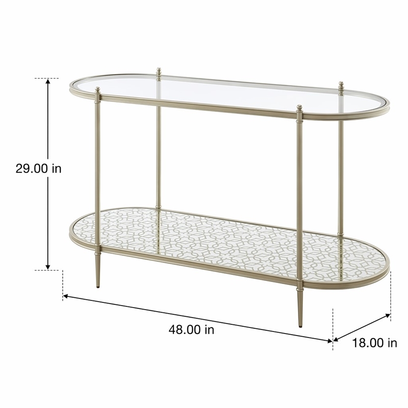 Bowery Hill Oval Metal Sofa Table with Tempered Glass in Silver Clear