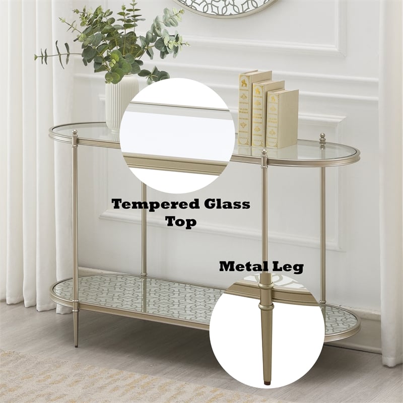 Bowery Hill Oval Metal Sofa Table with Tempered Glass in Silver Clear