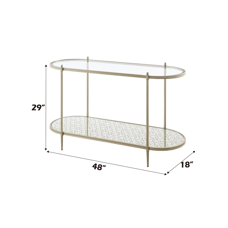 Bowery Hill Oval Metal Sofa Table with Tempered Glass in Silver Clear
