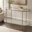 Bowery Hill Oval Metal Sofa Table with Tempered Glass in Silver Clear