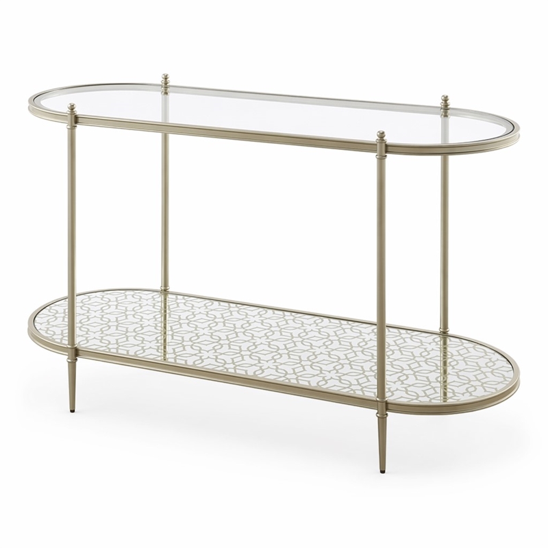 Bowery Hill Oval Metal Sofa Table with Tempered Glass in Silver Clear