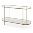 Bowery Hill Oval Metal Sofa Table with Tempered Glass in Silver Clear