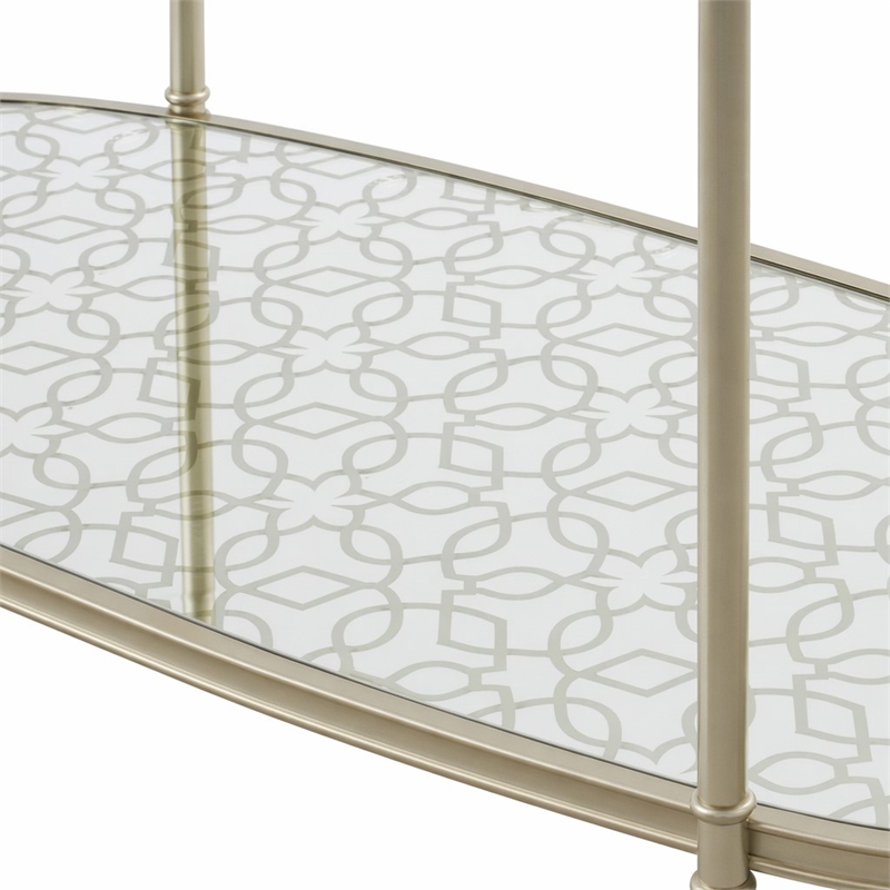 Bowery Hill Oval Metal Sofa Table with Tempered Glass in Silver Clear