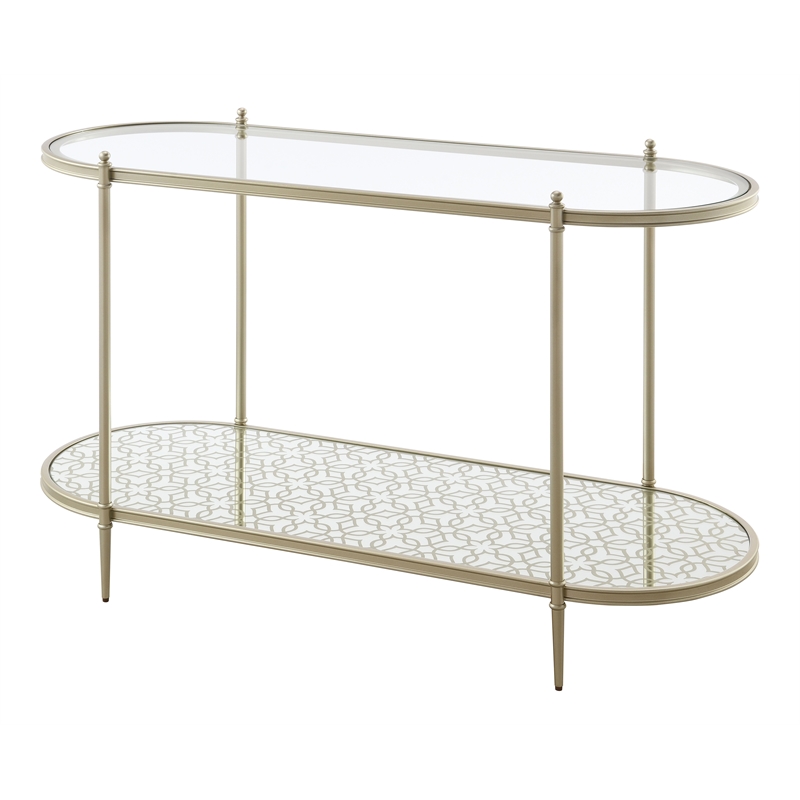 Bowery Hill Oval Metal Sofa Table with Tempered Glass in Silver Clear