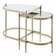 Bowery Hill Oval Metal Nesting Tables with Tempered Glass in Silver Clear