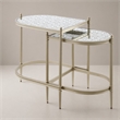 Bowery Hill Oval Metal Nesting Tables with Tempered Glass in Silver Clear