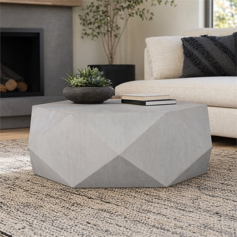 Bowery Hill Hexagonal Engineered Wood Coffee Table in Antique White
