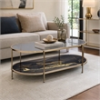 Bowery Hill Coffee Table with Tempered Glass Top and Black Marble Shelf