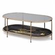 Bowery Hill Coffee Table with Tempered Glass Top and Black Marble Shelf