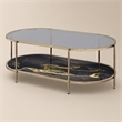 Bowery Hill Coffee Table with Tempered Glass Top and Black Marble Shelf