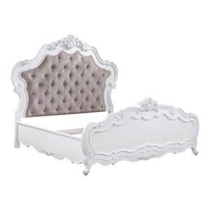 Bowery Hill Eastern King Bed with Fabric Headboard and White Wooden Frame