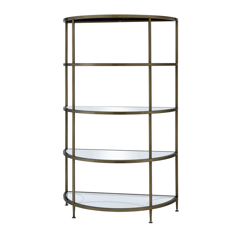 Bowery Hill Contemporary Metal Rack with Mirrored Shelves in Antique Brass