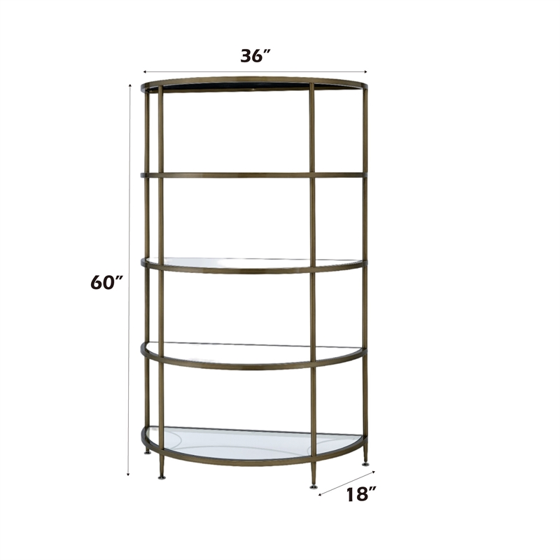 Bowery Hill Contemporary Metal Rack with Mirrored Shelves in Antique Brass