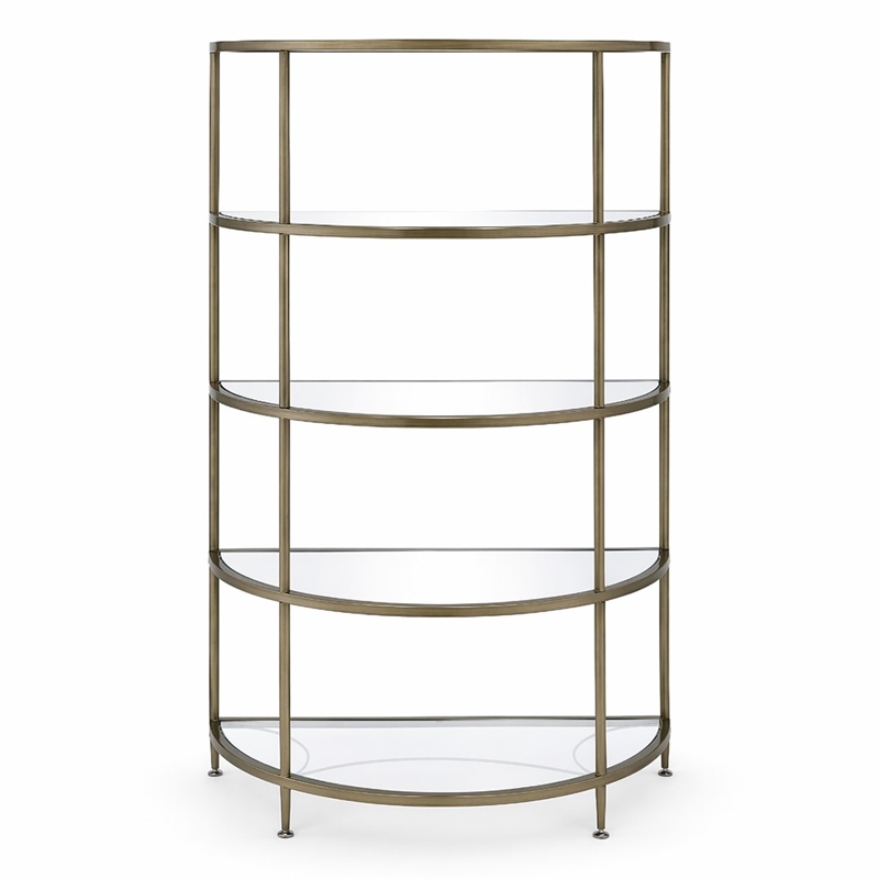 Bowery Hill Contemporary Metal Rack with Mirrored Shelves in Antique Brass