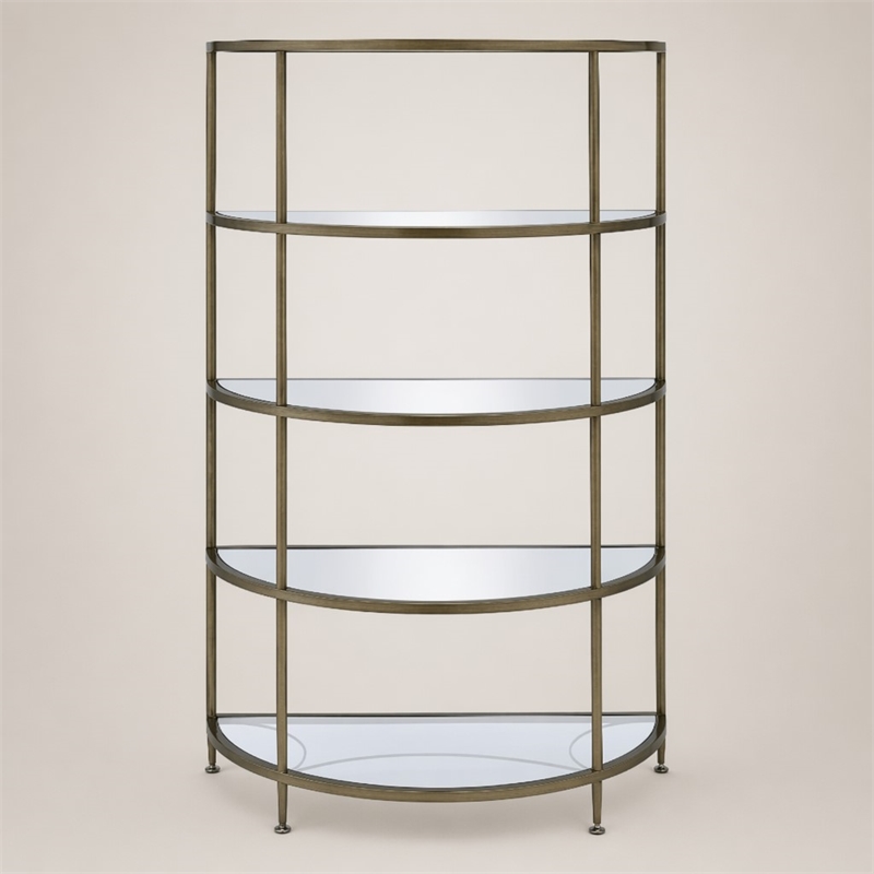 Bowery Hill Contemporary Metal Rack with Mirrored Shelves in Antique Brass