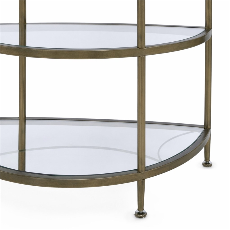 Bowery Hill Contemporary Metal Rack with Mirrored Shelves in Antique Brass