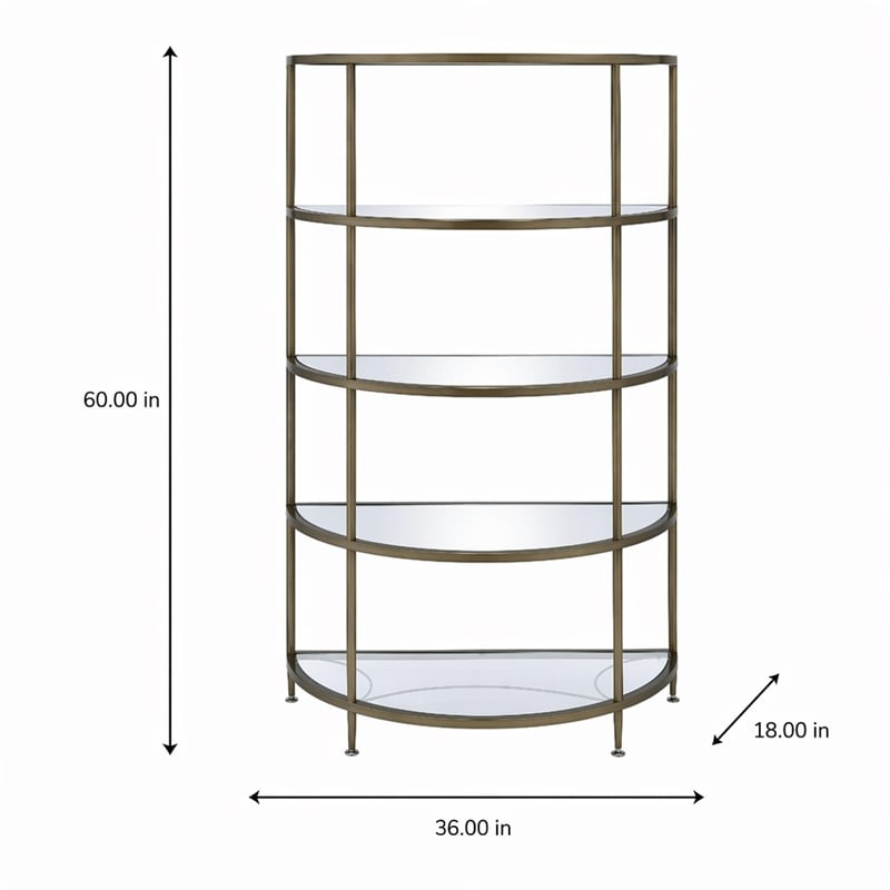 Bowery Hill Contemporary Metal Rack with Mirrored Shelves in Antique Brass