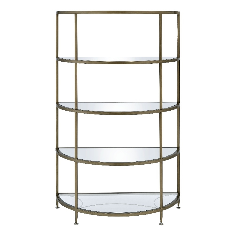 Bowery Hill Contemporary Metal Rack with Mirrored Shelves in Antique Brass