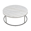 Bowery Hill Round Metal Coffee Table with Marble Top in Nickel
