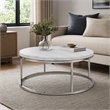 Bowery Hill Round Metal Coffee Table with Marble Top in Nickel