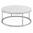 Bowery Hill Round Metal Coffee Table with Marble Top in Nickel