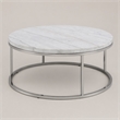 Bowery Hill Round Metal Coffee Table with Marble Top in Nickel