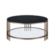 Bowery Hill Round Coffee Table with Stone Top and Metal Frame in Black/Gold