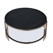 Bowery Hill Round Coffee Table with Stone Top and Metal Frame in Black/Gold