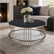 Bowery Hill Round Coffee Table with Stone Top and Metal Frame in Black/Gold