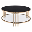 Bowery Hill Round Coffee Table with Stone Top and Metal Frame in Black/Gold